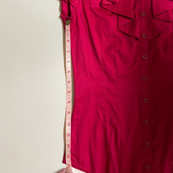 Fitted Red Button Down Top with Ruffles - Picture 9 of 11
